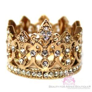 Stainless Steel Royalty Womens Clear Crystal Goldtone Crown of Life Ring Size 10